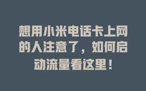 想用小米电话卡上网的人注意了，如何启动流量看这里！