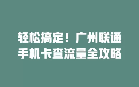 轻松搞定！广州联通手机卡查流量全攻略