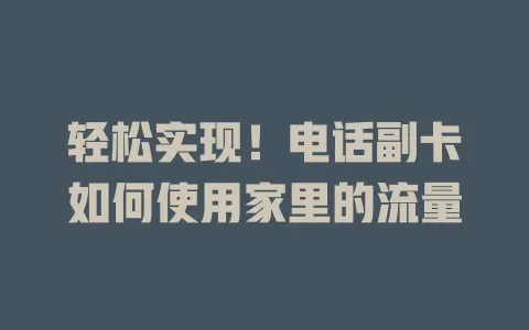 轻松实现！电话副卡如何使用家里的流量