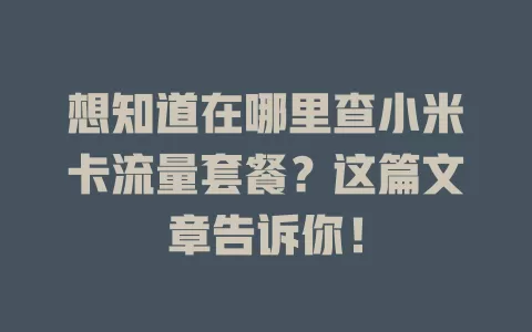想知道在哪里查小米卡流量套餐？这篇文章告诉你！