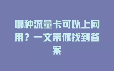 哪种流量卡可以上网用？一文带你找到答案