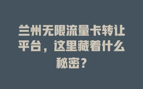 兰州无限流量卡转让平台，这里藏着什么秘密？