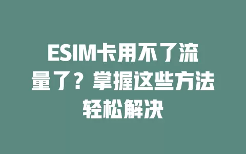 ESIM卡用不了流量了？掌握这些方法轻松解决