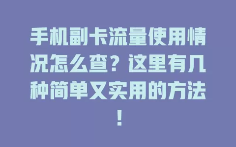 手机副卡流量使用情况怎么查？这里有几种简单又实用的方法！