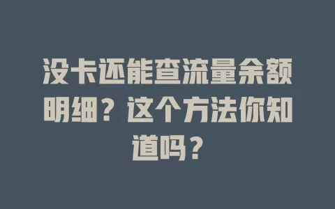 没卡还能查流量余额明细？这个方法你知道吗？