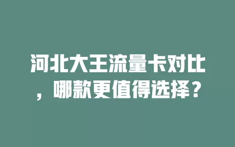 河北大王流量卡对比，哪款更值得选择？