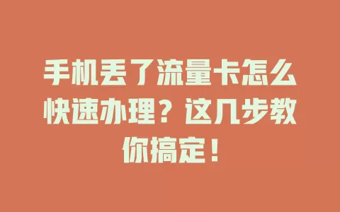 手机丢了流量卡怎么快速办理？这几步教你搞定！