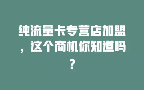 纯流量卡专营店加盟，这个商机你知道吗？