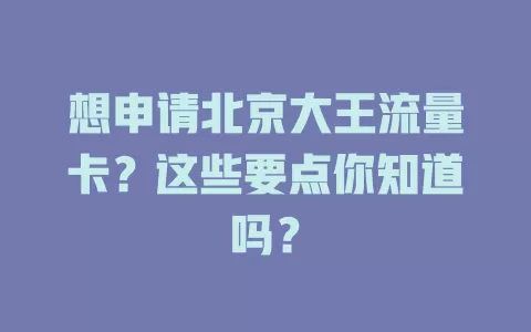 想申请北京大王流量卡？这些要点你知道吗？