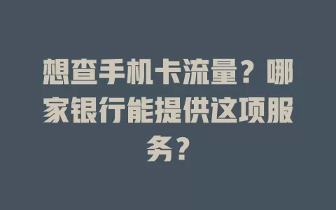 想查手机卡流量？哪家银行能提供这项服务？