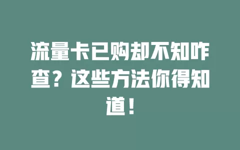 流量卡已购却不知咋查？这些方法你得知道！