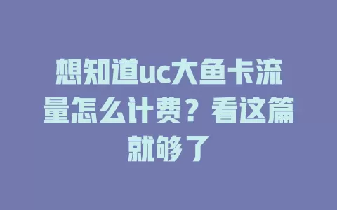 想知道uc大鱼卡流量怎么计费？看这篇就够了