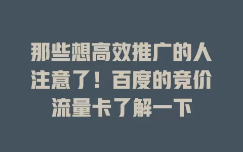 那些想高效推广的人注意了！百度的竞价流量卡了解一下
