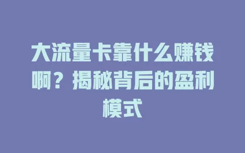大流量卡靠什么赚钱啊？揭秘背后的盈利模式