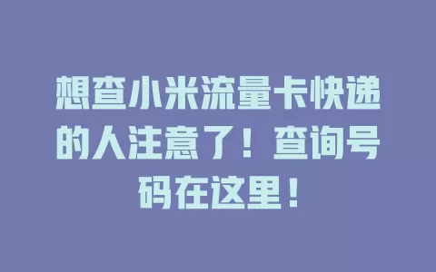 想查小米流量卡快递的人注意了！查询号码在这里！