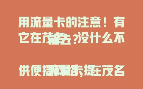 用流量卡的注意！有它在茂名，没什么不能去？

流量卡提供便捷网络，在茂名市区或景区，借助它可随时分享精彩、记录美景，导航找地、分享美食超方便，打破地域限制，开启茂名便捷精彩生活。