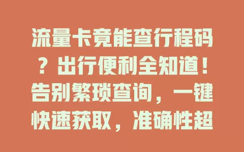 流量卡竟能查行程码？出行便利全知道！告别繁琐查询，一键快速获取，准确性超可靠，商务人士、旅行者必备，使用注意这些，赶紧关注！