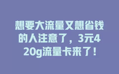 想要大流量又想省钱的人注意了，3元420g流量卡来了！