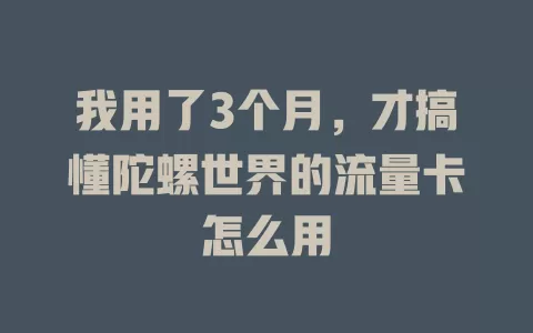 我用了3个月，才搞懂陀螺世界的流量卡怎么用