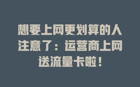 想要上网更划算的人注意了：运营商上网送流量卡啦！