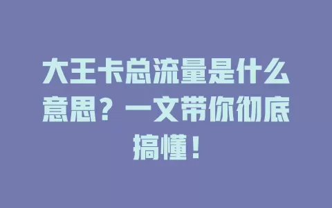 大王卡总流量是什么意思？一文带你彻底搞懂！