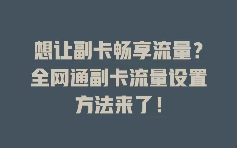 想让副卡畅享流量？全网通副卡流量设置方法来了！