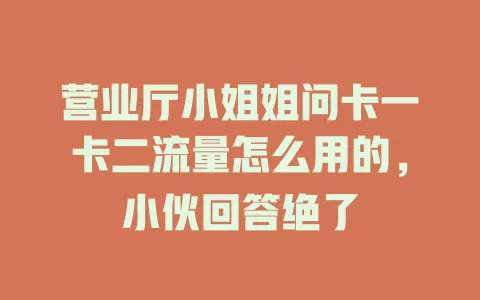 营业厅小姐姐问卡一卡二流量怎么用的，小伙回答绝了