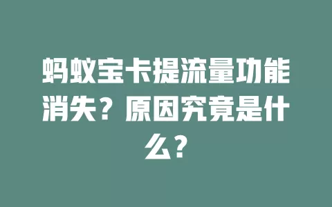 蚂蚁宝卡提流量功能消失？原因究竟是什么？