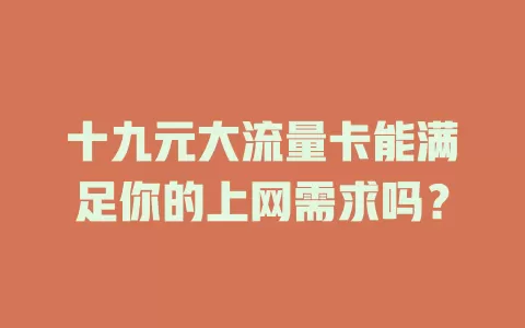 十九元大流量卡能满足你的上网需求吗？