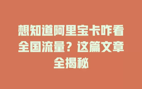 想知道阿里宝卡咋看全国流量？这篇文章全揭秘
