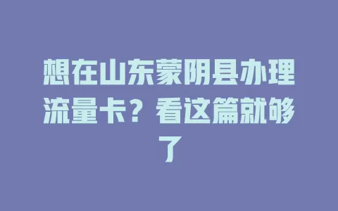 想在山东蒙阴县办理流量卡？看这篇就够了