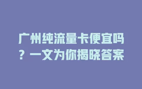 广州纯流量卡便宜吗？一文为你揭晓答案