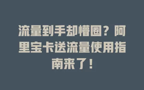 流量到手却懵圈？阿里宝卡送流量使用指南来了！