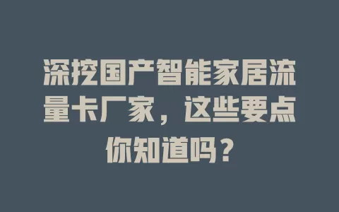 深挖国产智能家居流量卡厂家，这些要点你知道吗？