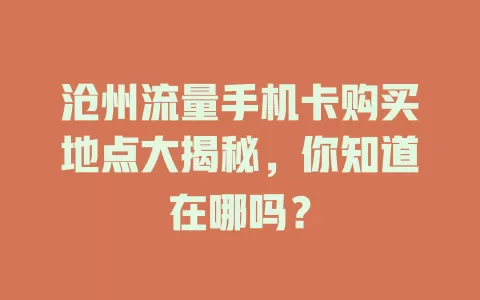 沧州流量手机卡购买地点大揭秘，你知道在哪吗？