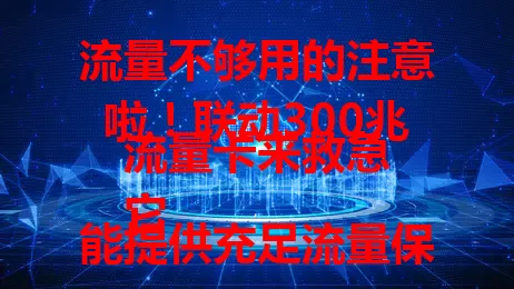 流量不够用的注意啦！联动300兆流量卡来救急
它能提供充足流量保障，满足多样需求。网络连接稳定，少卡顿掉线，套餐费用合理性价比高。还愁流量的快来看看，助你畅游网络无忧！