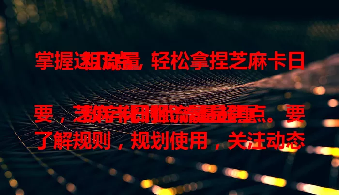 掌握这几点，轻松拿捏芝麻卡日租流量

数字化时代流量超重要，芝麻卡日租流量是焦点。要了解规则，规划使用，关注动态，掌握这些要点，就能从容应对流量需求，合理控费，让日租流量发挥最大价值。
