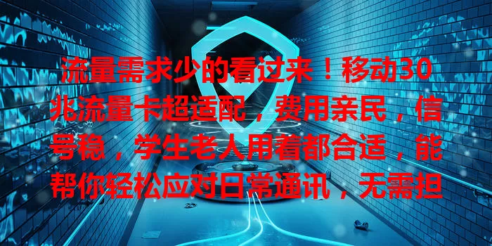 流量需求少的看过来！移动30兆流量卡超适配，费用亲民，信号稳，学生老人用着都合适，能帮你轻松应对日常通讯，无需担忧高额流量费！