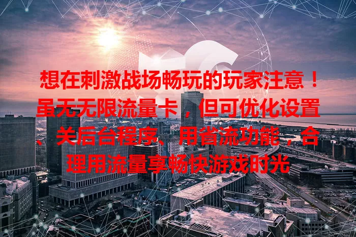 想在刺激战场畅玩的玩家注意！虽无无限流量卡，但可优化设置、关后台程序、用省流功能，合理用流量享畅快游戏时光