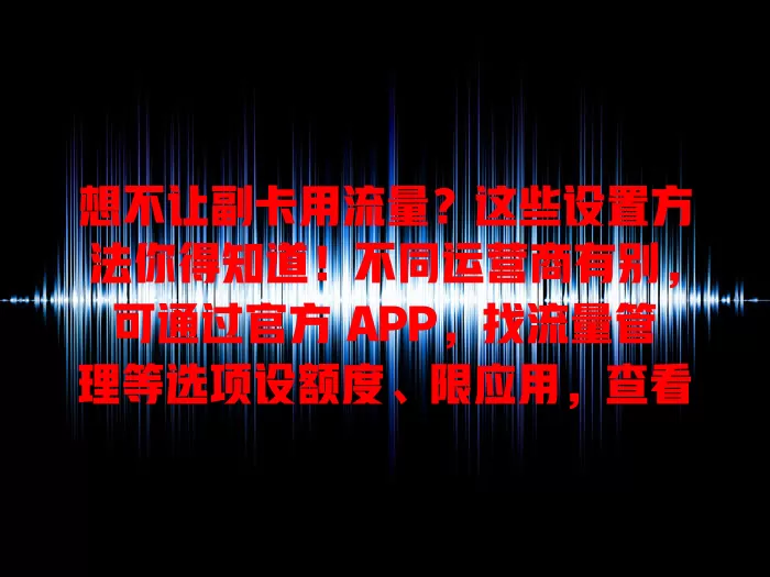 想不让副卡用流量？这些设置方法你得知道！不同运营商有别，可通过官方 APP，找流量管理等选项设额度、限应用，查看套餐详情，注意有效期和范围，就能控制流量避免多花钱
