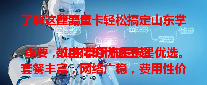 了解这些要点，轻松搞定山东掌厅流量卡

数字化时代流量超重要，山东掌厅流量卡是优选。套餐丰富，网络广稳，费用性价比高，办理使用便捷。掌握要点，轻松解决流量问题，畅享网络生活