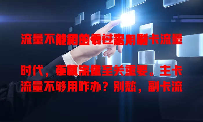 流量不够用的看过来！副卡流量能和主卡一起用啦

在数字化时代，手机流量至关重要。主卡流量不够用咋办？别愁，副卡流量可与主卡一起用，提供充足保障，操作简单还省钱，按需分配超方便，让你畅享网络无压力 。