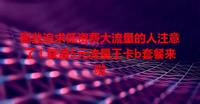 那些追求低资费大流量的人注意了！联通5元流量王卡b套餐来啦