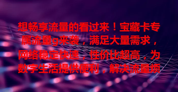 想畅享流量的看过来！宝藏卡专属流量g来袭，满足大量需求，网络稳定快速，性价比超高，为数字生活提供便利，解决流量烦恼