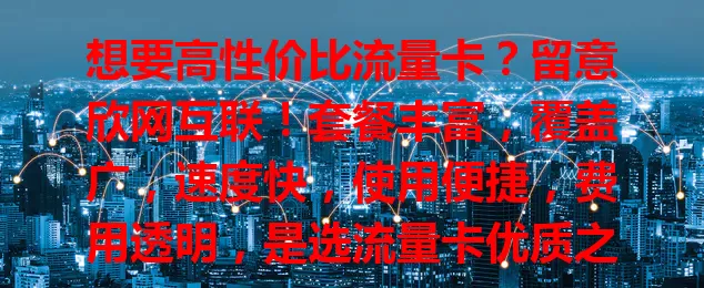 想要高性价比流量卡？留意欣网互联！套餐丰富，覆盖广，速度快，使用便捷，费用透明，是选流量卡优质之选，别再纠结，快来试试！