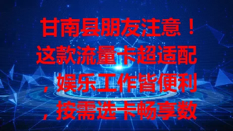 甘南县朋友注意！这款流量卡超适配，娱乐工作皆便利，按需选卡畅享数字精彩