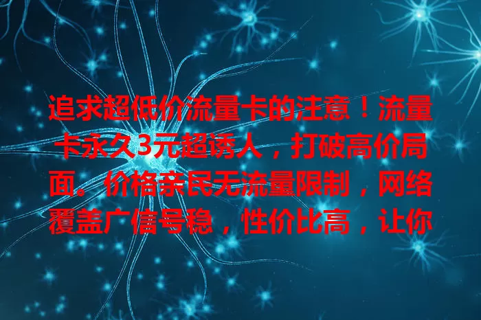追求超低价流量卡的注意！流量卡永久3元超诱人，打破高价局面。价格亲民无流量限制，网络覆盖广信号稳，性价比高，让你畅快上网无压力，还愁流量卡价格的快来关注！