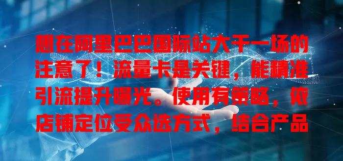 想在阿里巴巴国际站大干一场的注意了！流量卡是关键，能精准引流提升曝光。使用有策略，依店铺定位受众选方式，结合产品促销灵活用。非一次性投入，持续优化可脱颖而出，助你收获更多成功
