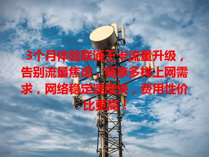 3个月体验联通王卡流量升级，告别流量焦虑，畅享多样上网需求，网络稳定速度快，费用性价比更高！