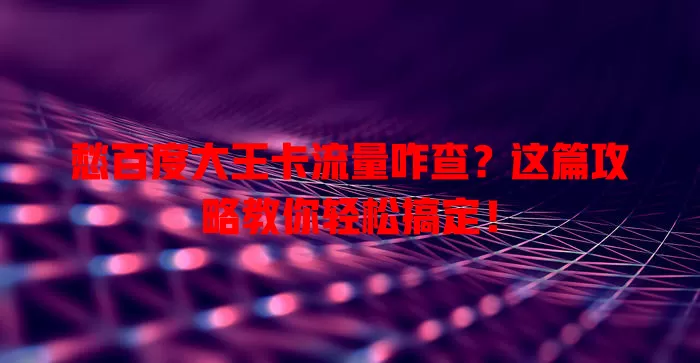愁百度大王卡流量咋查？这篇攻略教你轻松搞定！